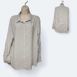 Calvin Klein Striped Blouse Long Sleeve Lo-Hi Button-up Shirt White/Gray XL